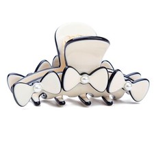 2.75 Inches Handmade Celluloid Korea Style Barrettes Pearl Bowknot Hair Claw ...