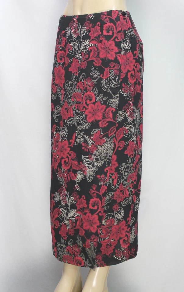 Maxi Falda Envolvente Deportiva Geoffrey Beene Floral Negra Roja Talla 6 Foto 4 de 4