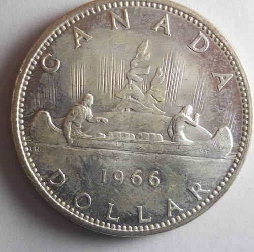 1966 CANADA DOLLAR - AU/UNC - Excellent Silver Crown Coin - Lot #M31