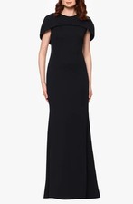 Betsy & Adam Black Cape Short Sleeve Scuba Crepe Gown Size 12 $259