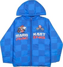 Super Mario Bros Mario Kart Boys Zip Up Winter Coat Puffer Jacket Blue Size 8