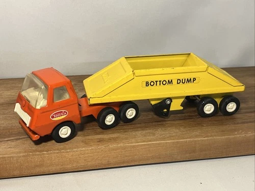 Vintage Tonka Yellow Bottom Dump Truck and Trailer #55010 1970s Pressed Steel