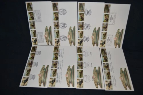 GB first day covers 1985 Famous Trains x 8 all with different cancels. Cat £130-