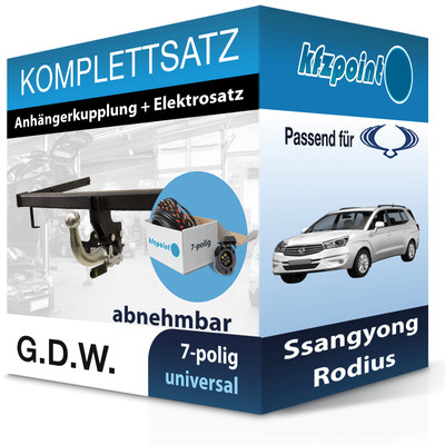 G.D.W. Anhängekupplung abnehmbar und E-Satz 7polig für Ssangyong Rodius 13- neu