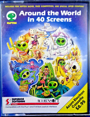 ACORN ELECTRON -- AROUND THE WORLD IN 40 SCREENS (SUPERIOR SOFTWARE)