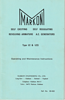Markon Wechselstromgeneratoren LC & LCS - Vintage Betriebs- & Wartungsanleitung