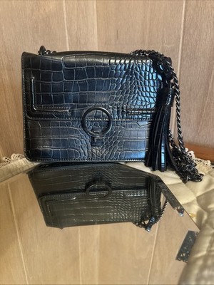Aldo Black Croc Embossed cross body bag with tassel, chain