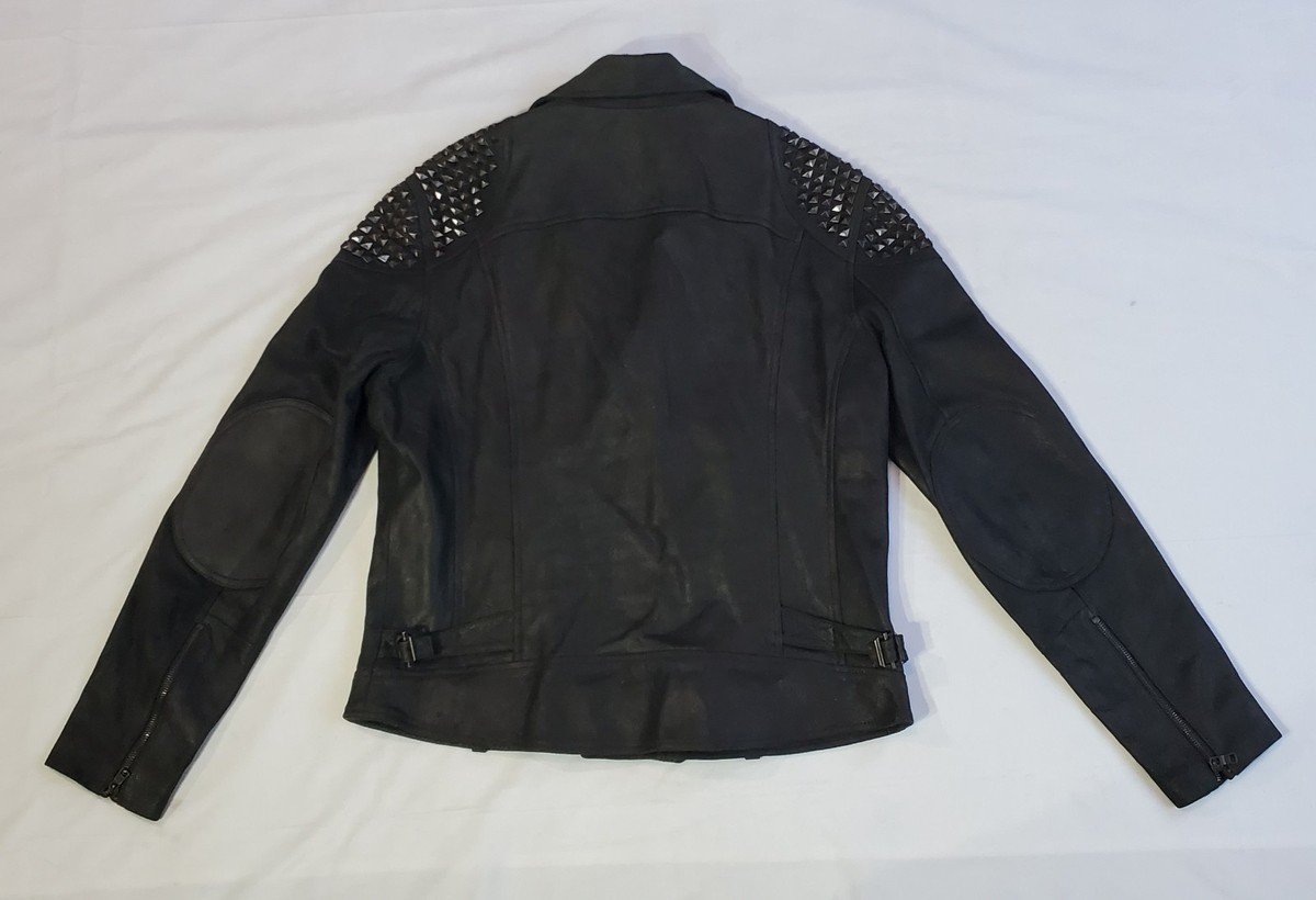 ARMANI EXCHANGE BLACK SUEDE LAMB LEATHER ZIPPER STUDED BIKER