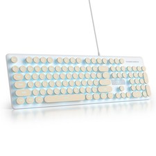 Typewriter Keyboard 104-key Punk Gaming Keyboard Ice Blue Backlit Cute Keyboa...