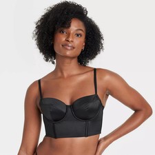 Women's Satin Lightly Lined Lingerie Corset - Auden Black M: Nylon Spandex