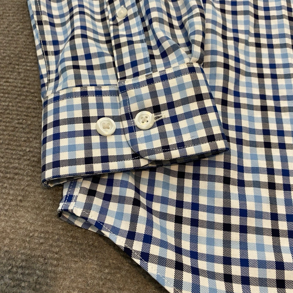 Duluth Trading Mens M Blue Plaid Wrinklefighter Trim Fit Button Down Shirt NWT - Image 3 of 4