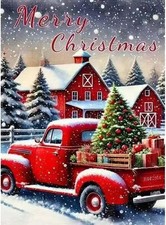 Winter Red Truck Diamond Art Kits for Adults,Merry Christmas