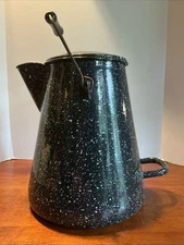 USN Navy WWII Vollrath 12" Enamelware Coffee Pot Vintage 1940s Military