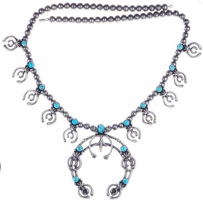 Vintage Navajo Sterlingsilber Kürbisblüte Halskette mit Hand Mini Najas Tur