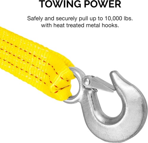 Heavy-Duty Tow Strap with Hooks Woven Polyester Webbing HD Truck Recovery Strap - Picture 12 of 22