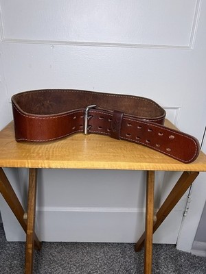Vintage Altus Power Weight Lifting Belt Size Thick Leather Double Prong