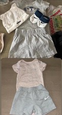 Nike Baby 6-9 Months 4-Piece Outfit Set Gray White Bodysuit Shorts Hat Socks