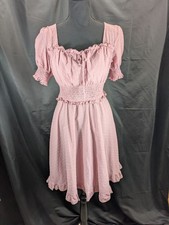 Simplee Women's M Dusty Pink Swiss Dot Dress Gathered Waist Tie Back