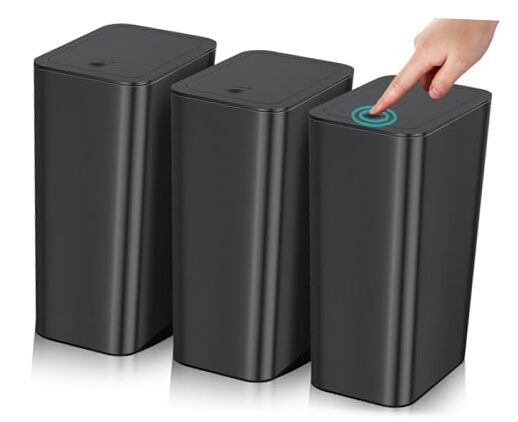 3 Pack Bathroom Small Trash Can with Lid,10L / 2.6 Gallon Slim Garbage Bin