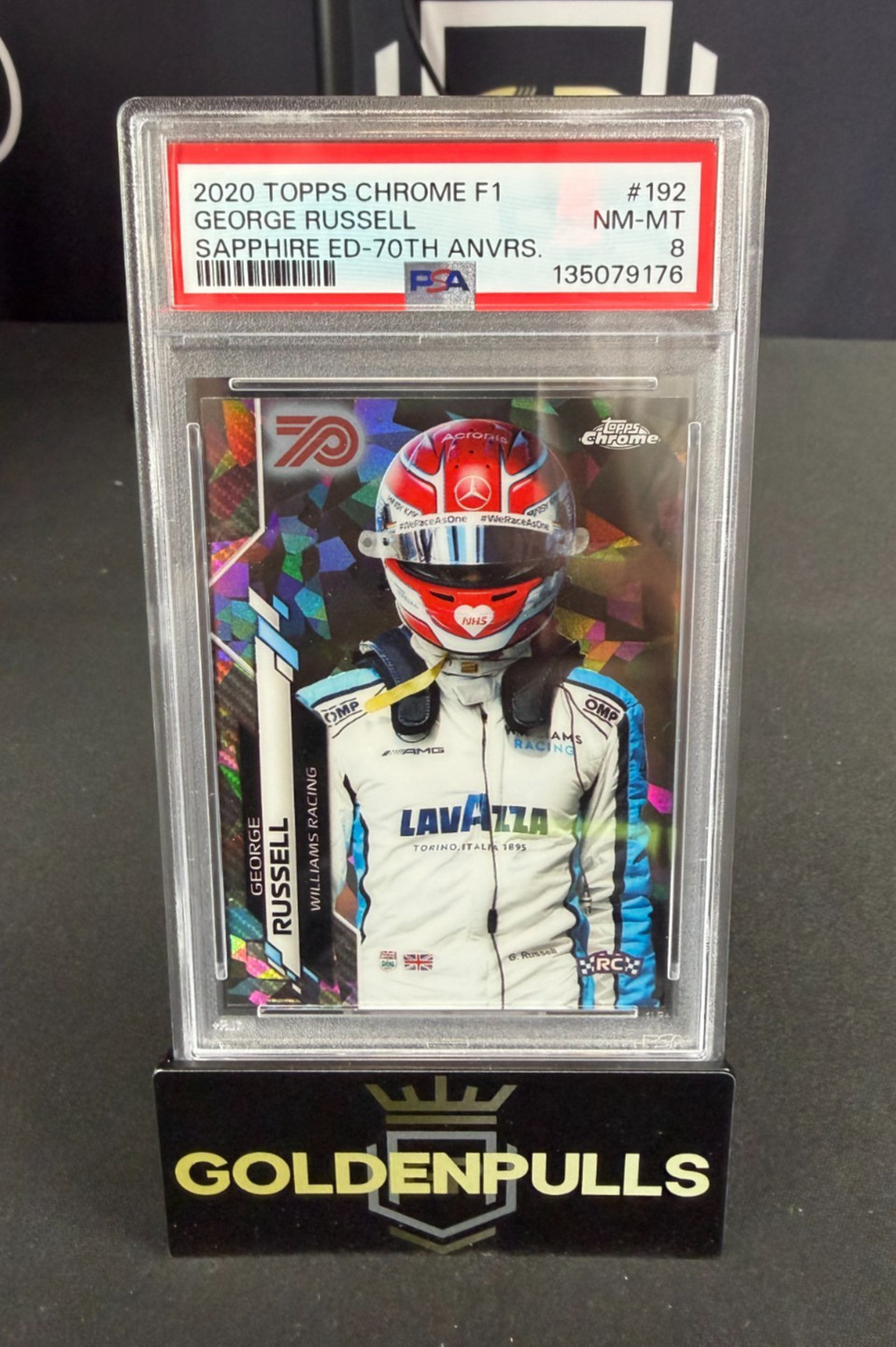 2020 Topps Chrome Sapphire F1 George Russell #192 RC 70th Anniversary 4/70 PSA 8