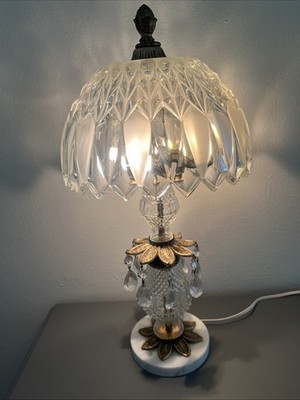 Bohemia Glass Crystal Brass Marble Budoir Lamp Made In Italy 