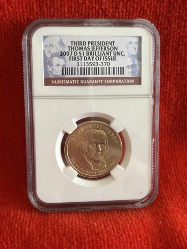 2007-D Thomas Jefferson Presidential $1 Brilliant UNC NGC 1st Day Issue