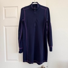 Tommy Bahama Sweatshirt Dress 1/2 Zip Blue w/Exposed Pink Stitching Women's M