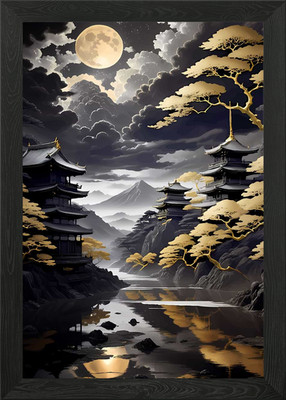 Goldene Kirschblüte Kunst Gerahmtes Wandbild Poster Leinwanddruck Bild