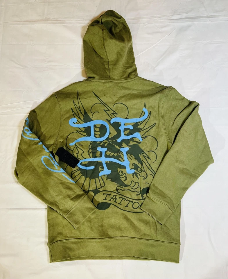 Ed Hardy Sudadera con Capucha Para Hombres Mediana Verde Tatuaje Pantera Gráfico Pullover Sudadera Nueva Foto 2 de 4