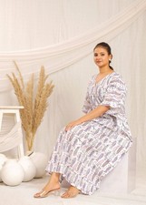 Women's Block Print Kaftan | Cotton Boho Dress | One Size One Size Fits All
