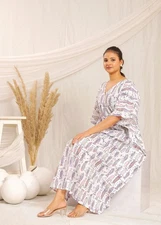 Women's Block Print Kaftan | Cotton Boho Dress | One Size  One Size Fits All