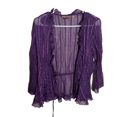 Notations Blouse Women's Medium Cardigan Sheer Purple Y2k Lightweight Tie Top