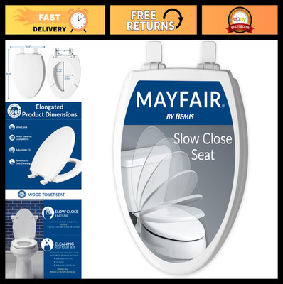 Elongated Slow Close Toilet Seat - Non-Slip Premium Wood, Easy Install, White
