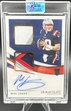 2021 Immaculate Mac Jones Rookie 4 Color Dual Patch On-Card Auto /75 ISP-MJ Pats. rookie card picture