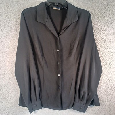 Laura Scott Womens Button-Up Top Size 14 Collar Long-Sleeve Classic Elegant Soft