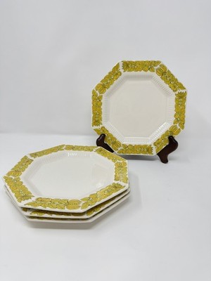 4 Vintage Independence Ironstone Interpace Bouquet Yellow 8  Salad Plates 