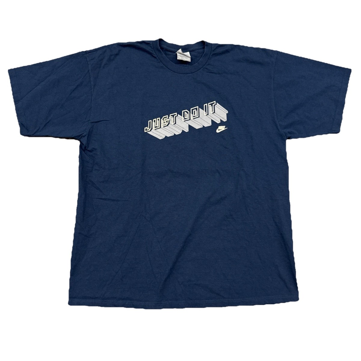 Vintage Y2K Nike Just Do It Graphic Shirt Size XL Navy Silver Tag