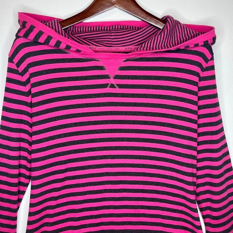 Marc New York Striped Hoodie Women’s XXL Pink Black Long Sleeve Casual - Image 2 of 4