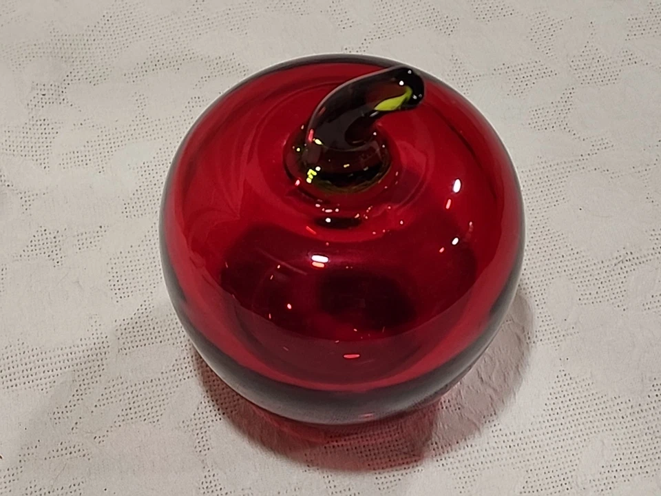 Viking Rainbow Glass Ruby Apple Paperweight - Image 3 of 4