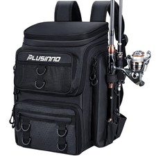 PLUSINNO Fishing Backpack with Rod Holders Tackle Box, 42L Large Water-resistant