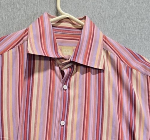 Ike Behar Shirt Mens Medium Red Yellow Blue Striped Button Up Long Sleeve - Picture 4 of 12