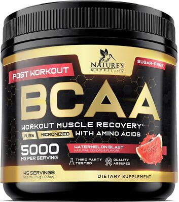 BCAA Powder - Sugar Free, Watermelon Post Workout Muscle Recovery & Hydration