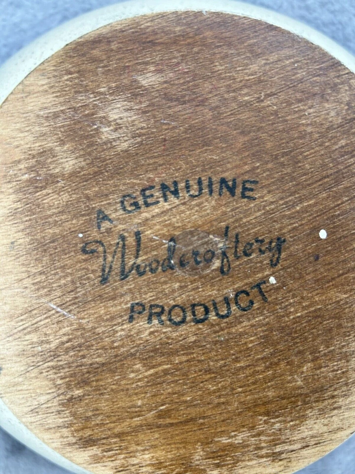 Tigela de servir salada vintage Woodcroftery EUA grande 10" pedestal de madeira pintada à mão - Imagem 3 de 4