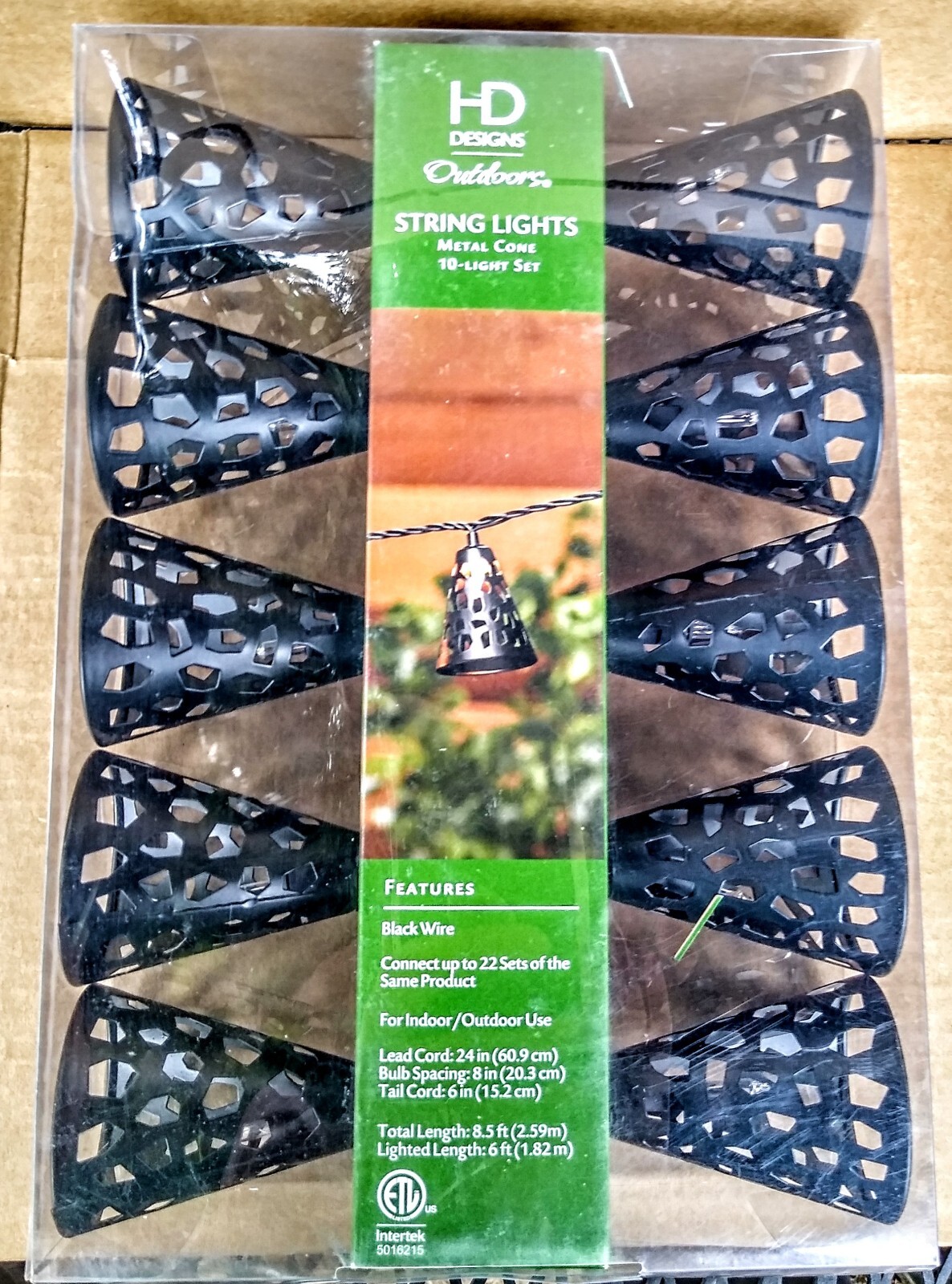 HD DESIGNS OUTDOORS STRING LIGHTS METAL CONE 10-LIGHT SET INDOOR/OUTDOOR GARDEN
