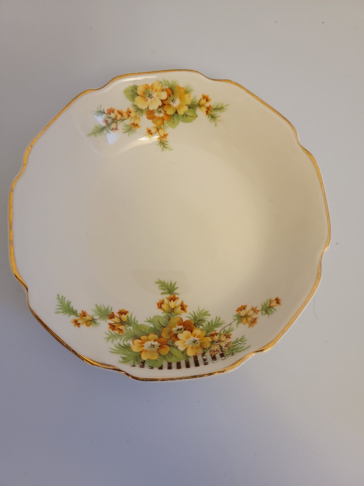 Oxford Stetson Orange Clover 5-Piece 22kt Gold Rim Finger Bowl Set MCM Vintage