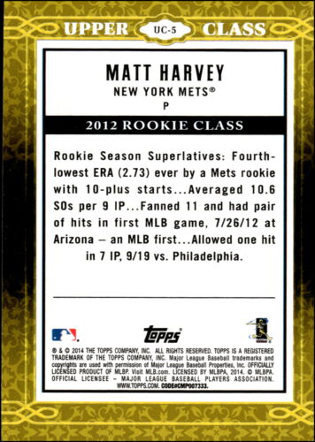 2014 Topps #UC-5 Matt Harvey New York Mets - Picture 2 of 2