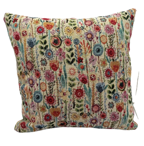 Kew Gardens Cushion Cover, Luxury Floral Tapestry, Natural, Black, Free Doorstop
