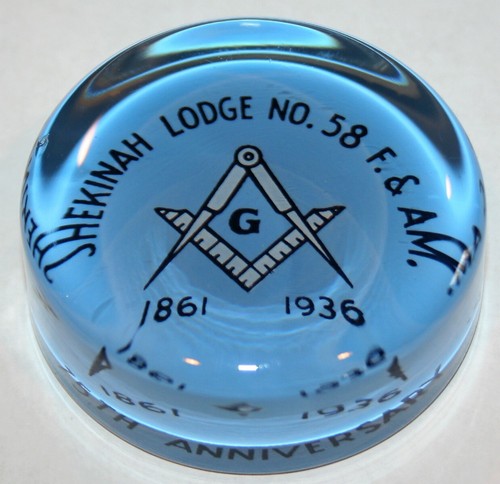 Vintage 1936 Freemason Masonic Glass Paperweight Shekinah Lodge 58 F&AM Mason - Picture 3 of 8