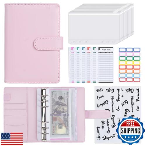 OnMove Budget Binder Leather A6 Cash Envelopes Money Saving Binder with Zippe