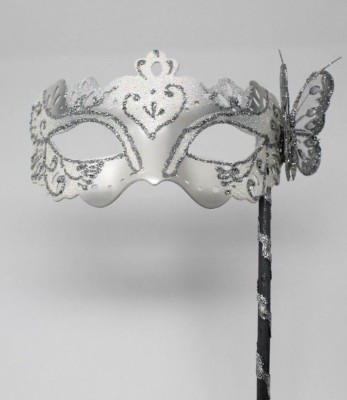 Black /& Silver Venetian Masquerade Party Prom Carnival Eye Mask Hand Held Stick